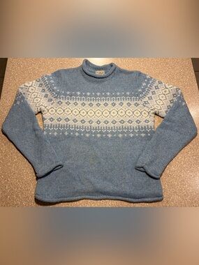 L.L. Bean Fair Isle Nordic Rollneck Wool Sweater Blue / White Women’s Medium (M)